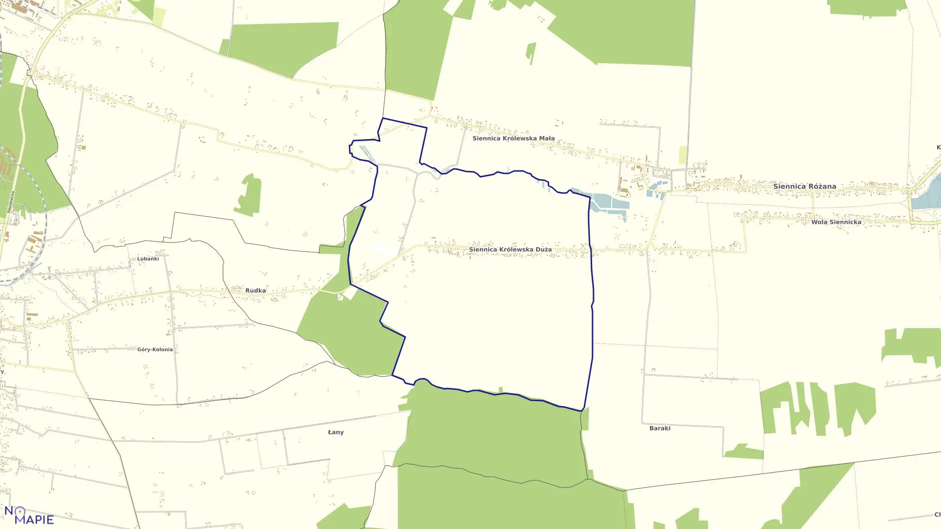 Mapa obrębu Siennica Król. Duża w gminie Siennica Różana