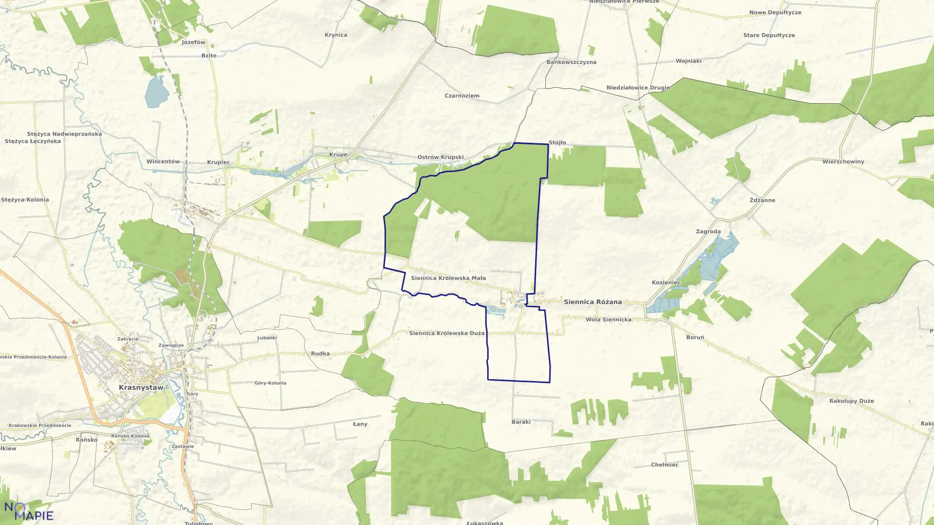 Mapa obrębu Siennica Król. Mała w gminie Siennica Różana